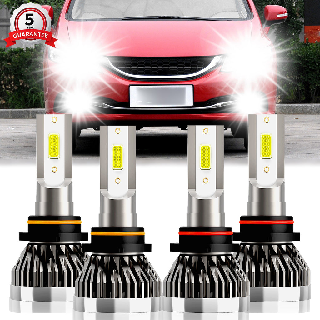 For Honda Civic 1988 1990 1992 1995 1996 2001 2006 2011 2012 2015 Headlight LED Bulbs High Low Beam Combo Kit 6000K White Super Bright 10000LM, Battery Not Included, 4-Pack