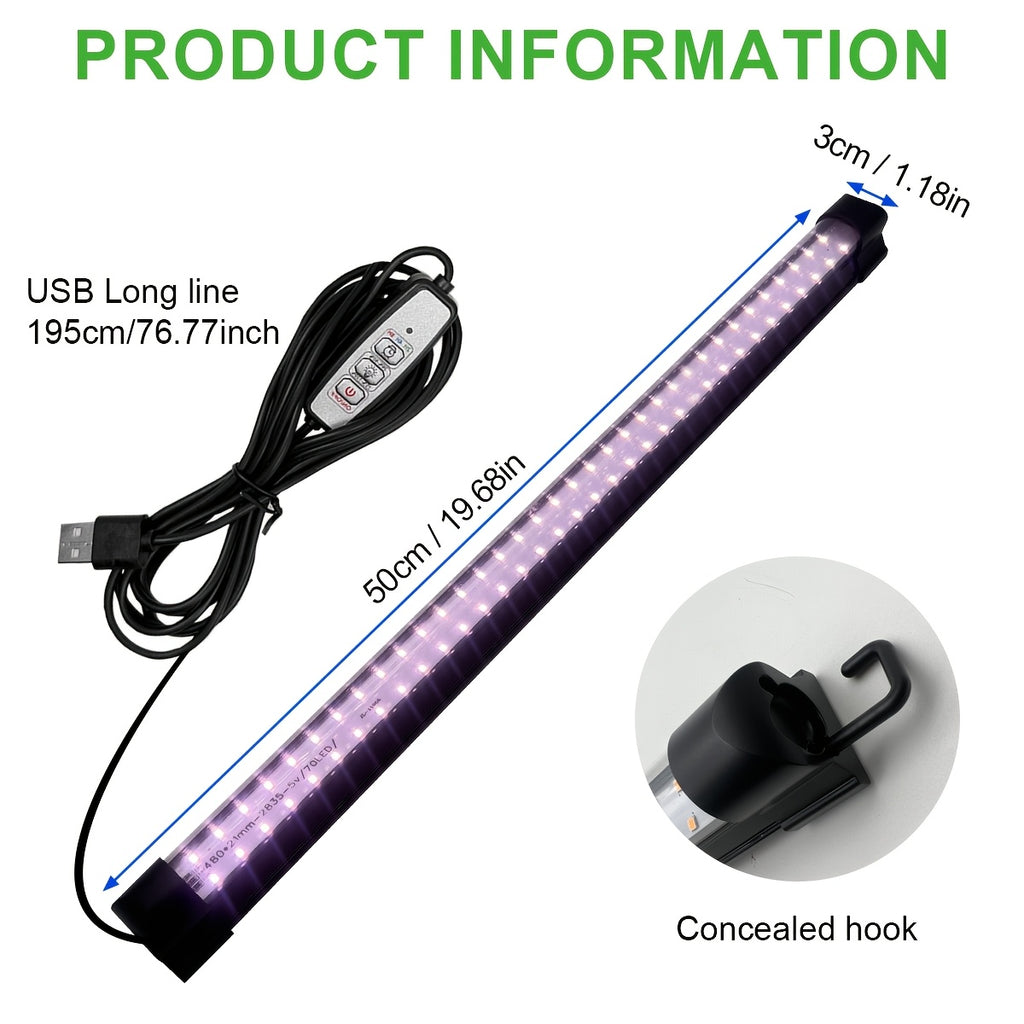 T8 full spectrum LED grow light, magnetic 19.68-inch plant grow light tube, 2/4/8 hour smart timer, 4-level dimming, with hook, easy installation, suitable for indoor plants, succulents, flower cultivation, 5V powered
