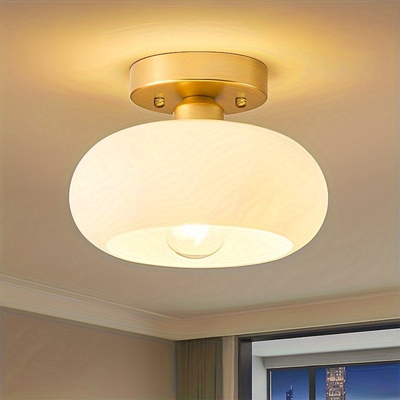 Modern Farmhouse Style Pendant Light with Glass Cover - Semi-Flush Mount Ceiling Light, Hardwired Installation, E26/E27 Bulb Base, No Wiring Required, Suitable for Kitchen Island, Living Room and Bedroom Lighting
