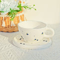 1 Set Creative Simple Hand-Pinched Hand-Painted 3D Relief Cherry Blueberry Lemon Ceramic Coffee Cup & Saucer for Home Use