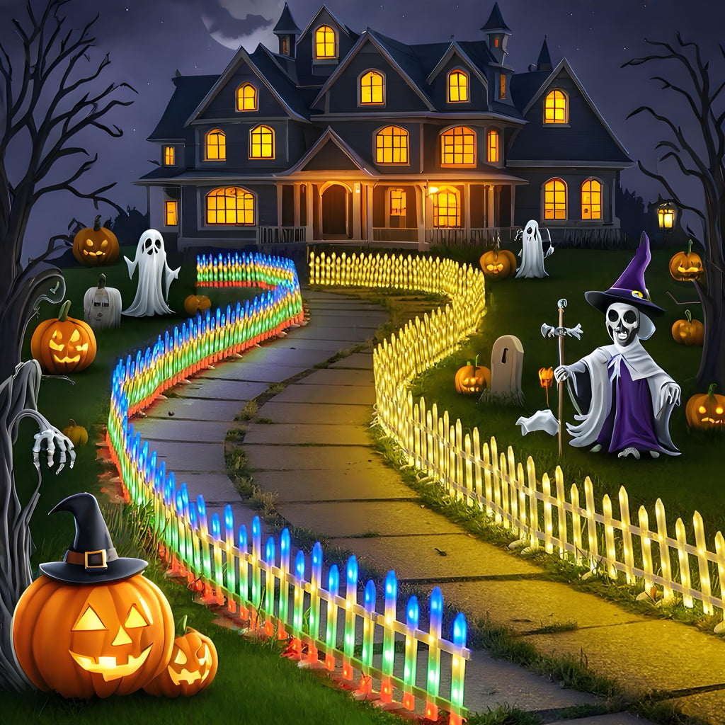 Solar Light, Courtyard Lawn Light, 5/8/10 Pack, Halloween Atmosphere Fence Light, 20 Flicker Modes, Solar 3600mAh Lithium Battery, Color/Warm Color Outdoor IP65 Waterproof, Clearance Sale
