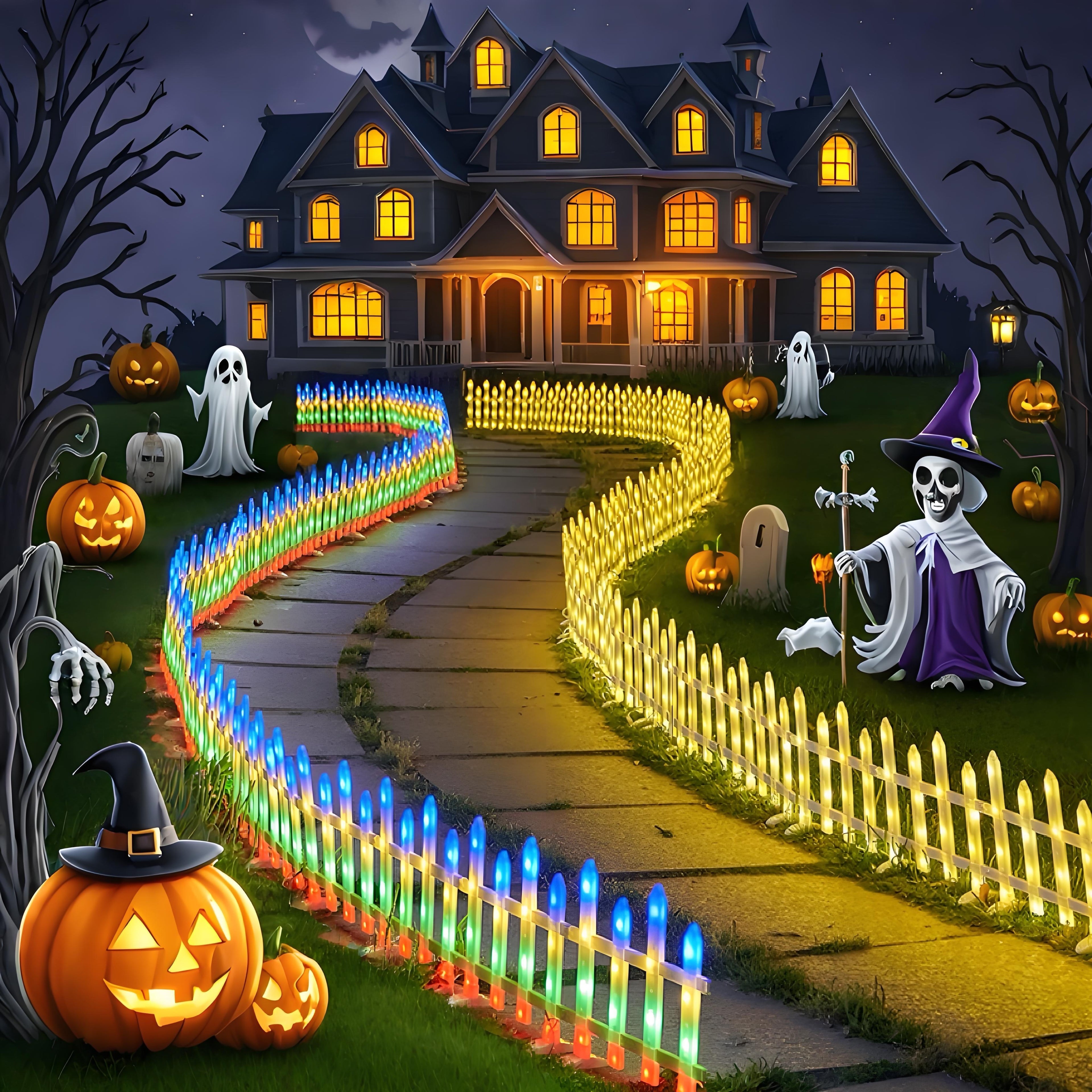 Solar Light, Courtyard Lawn Light, 5/8/10 Pack, Halloween Atmosphere Fence Light, 20 Flicker Modes, Solar 3600mAh Lithium Battery, Color/Warm Color Outdoor IP65 Waterproof, Clearance Sale