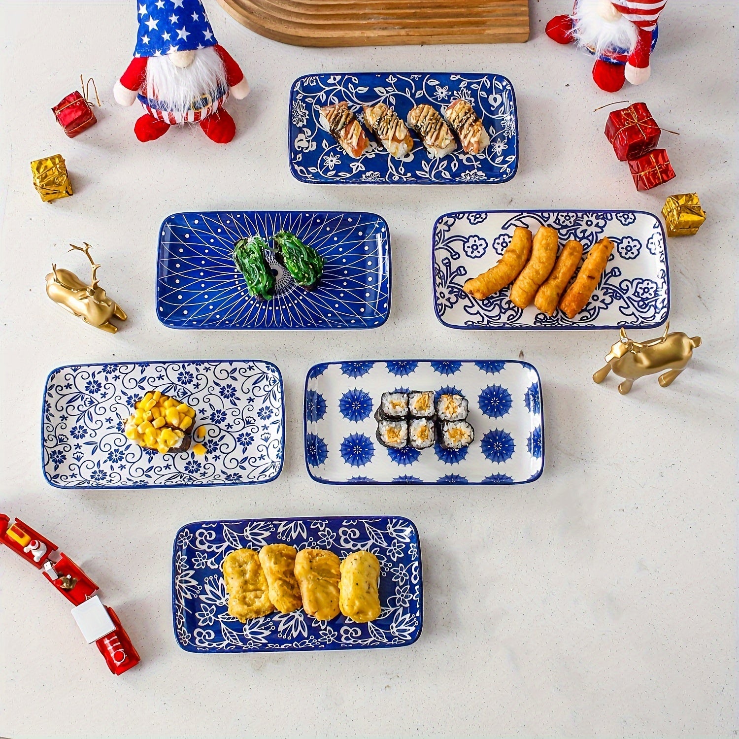 6-Piece Rectangular Plate Set, 8.1" x 4.5", Rectangular Ceramic Dinner & Appetizer Plates, Porcelain Dinner Plates – Perfect for Sushi, Salad, Dessert, Pasta – Oven, Microwave & Dishwasher Safe