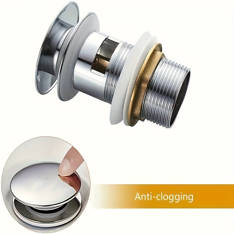 1-Piece Stainless Steel Pop-Up Sink Drain - Push-to-Close, Odor-Proof Bathroom Glass Basin Drainer, Washbasin Waste Fitting