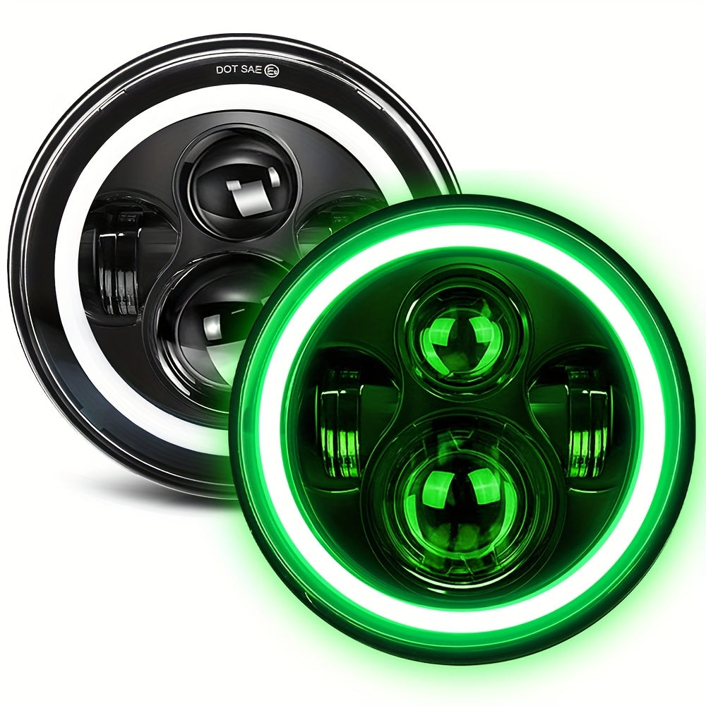 2 Pcs 7-Inch Round LED Headlights with Colorful Daytime Running Lights and Amber/Blue/Green/Red/Pink Turn Signal Lights, High/Low Beam for JEEP Wrangler JK TJ CJ