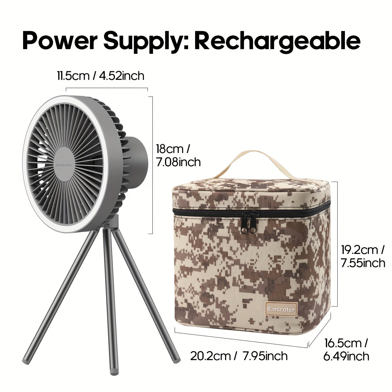 Outdoor Essential 10000mAh USB Rechargeable Camping Fan, Timing Portable LED Ceiling Camping Light Fan with Metal Tripod, Can Be Used as Power Bank, Suitable for Outdoor Camping Home Office, Equipped with Portable Storage Bag