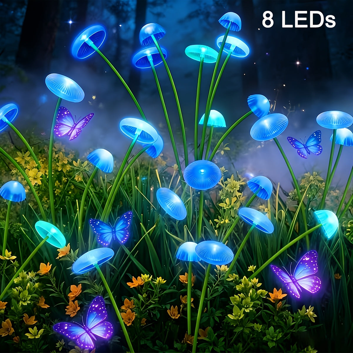 Solar Jellyfish Mushroom Light, 6/8/10 LEDs, 2 Flicker Modes, Courtyard Lawn Light Decoration | Outdoor Solar Garden Light, Perfect for Courtyard, Street, Party Tree Decoration, 11 Festival Decorations