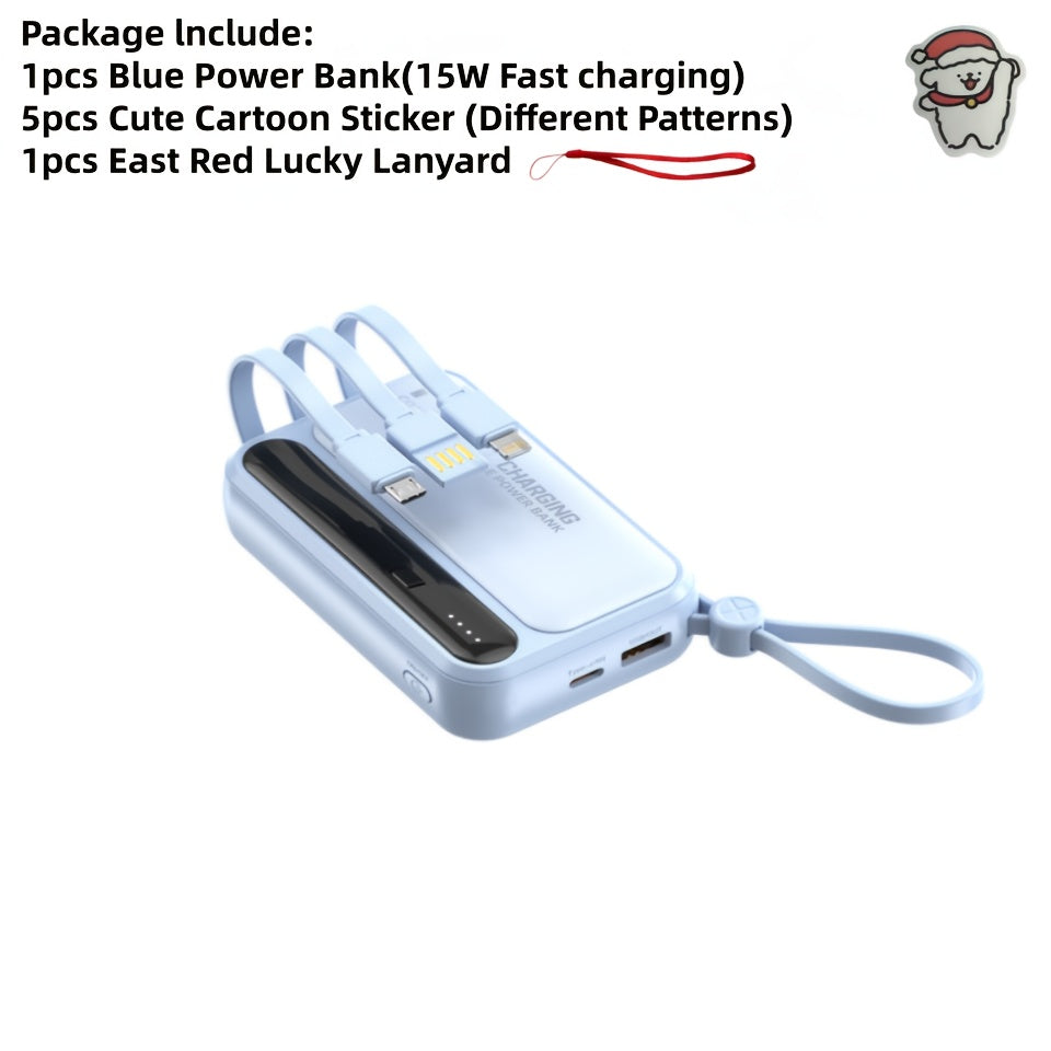 Mini Cute 10000mAh 5W/15W/22.5W Super Fast Charging Multifunctional Cartoon Power Bank, Rechargeable Portable Mobile Phone Charger, Built-with 4 Cables, Outdoor Travel Must Have Battery Packs, Smart LED Digital Display, Micro Type-C Input