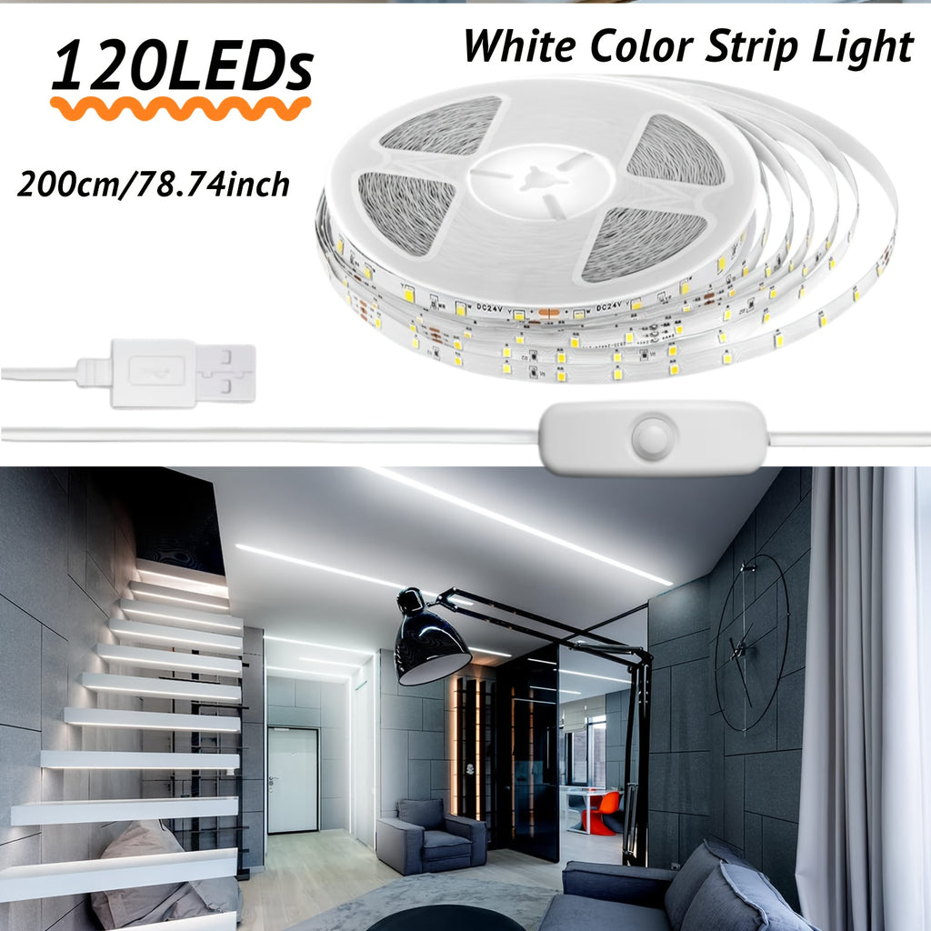 500厘米/196.85英寸USB LED灯带 白色，5V USB供电 300颗LED柔性SMD2835超亮不可调光LED灯带（1卷），适用于电视背光及橱柜灯，卧室、厨房、置物架照明，圣诞佳节理想礼物