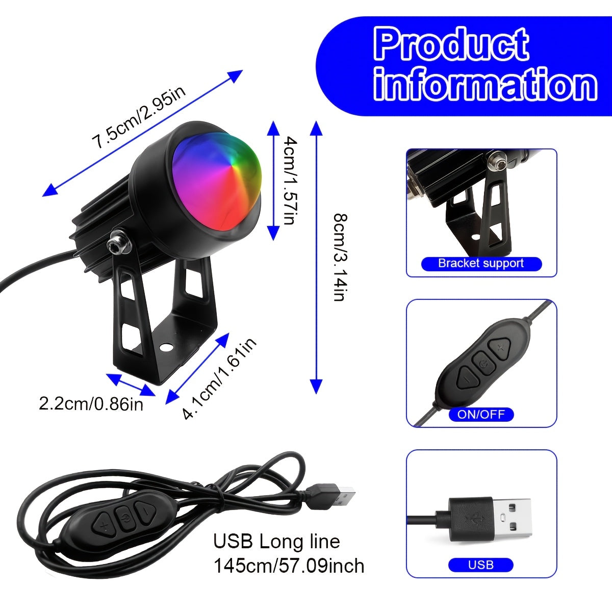 Indoor RGB Spotlight, Multi-Color Changing Wall Light, Mini Spotlight, Dimmable Color Changing LED Plant Spot Light, Art Decorative Light
