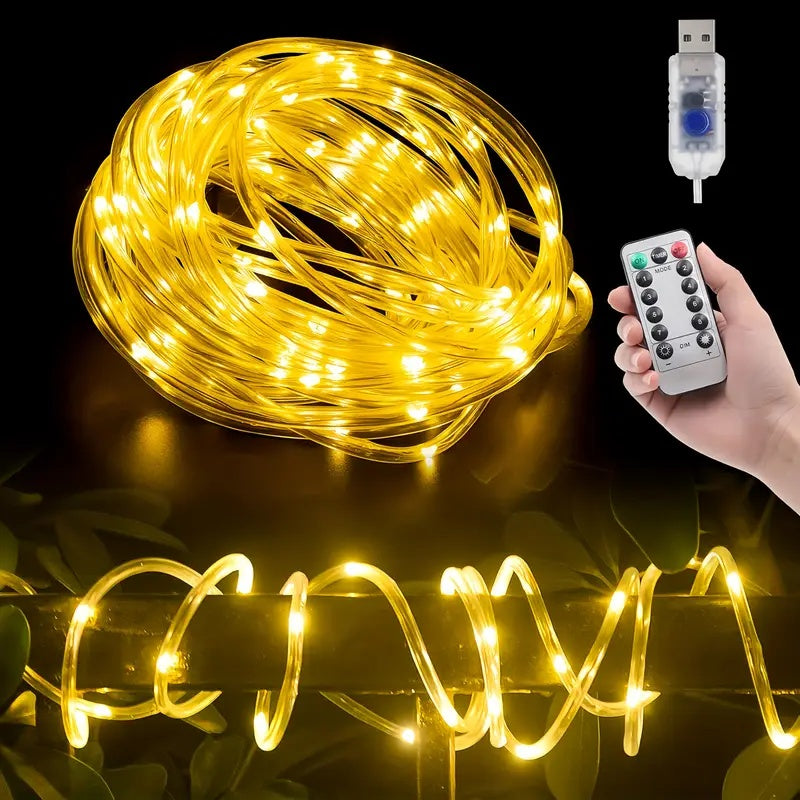 A 50/100/200 LED USB soft light strip, lengths 196.85in / 393.7in / 787.4in, with 8 modes, USB remote control fairy light, suitable for Christmas decoration, camping tents, wedding parties, trees, gardens, bedrooms