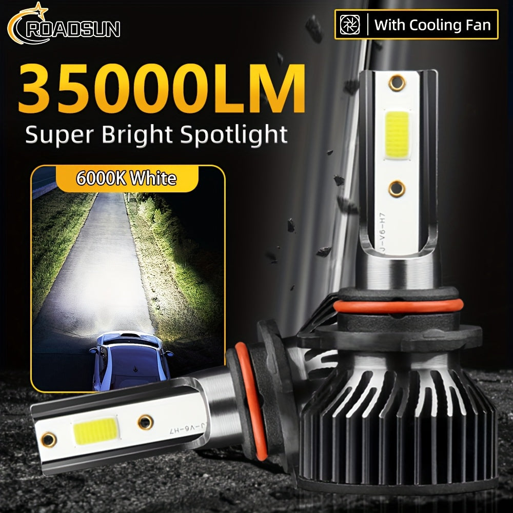 2-Pack High Brightness LED Headlight Bulbs, 35000 Lumens and 220W, Compatible with H1, H7, H11, 9005, 9006, H4, 9004, 9007 and H13 Sockets. Emits Bright 6000K White Light, Provides 300% More Brightness, Designed for Night Visibility