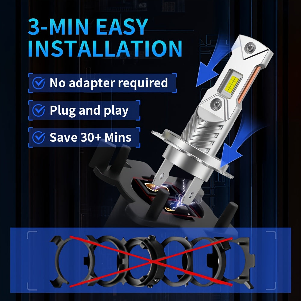 2025 Upgraded H7 LED Headlight Bulbs 1:1 Mini Size 6500K White No Adapter Needed Easy Installation Fanless LED Kit H7 Fog Light 2-Pack, No Battery Included