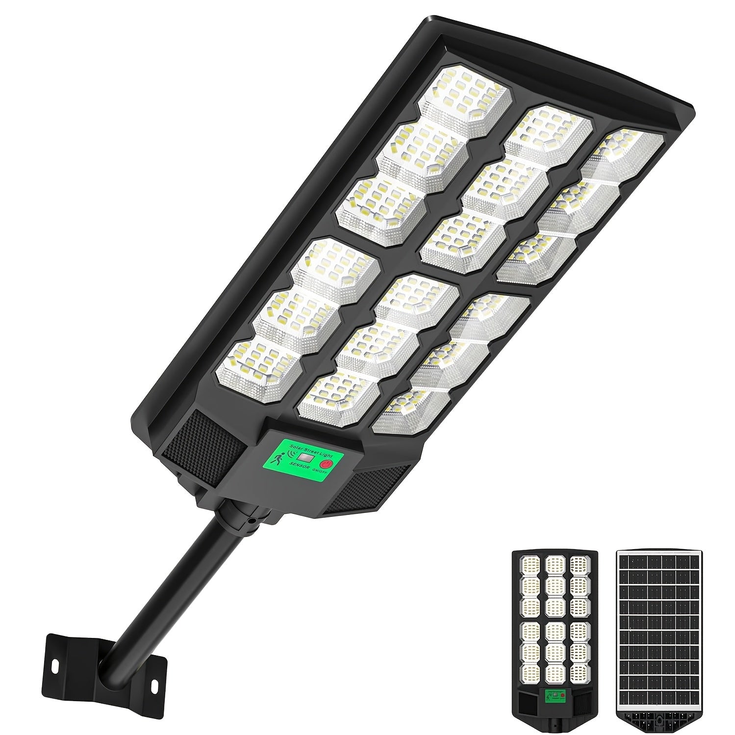 Solar Street Light with 360 LEDs, 6500K Waterproof Sensor Solar Floodlight with Remote Control, Perfect for Nighttime Lighting in Commercial Areas and Parking Lots, Dusk to Dawn.
