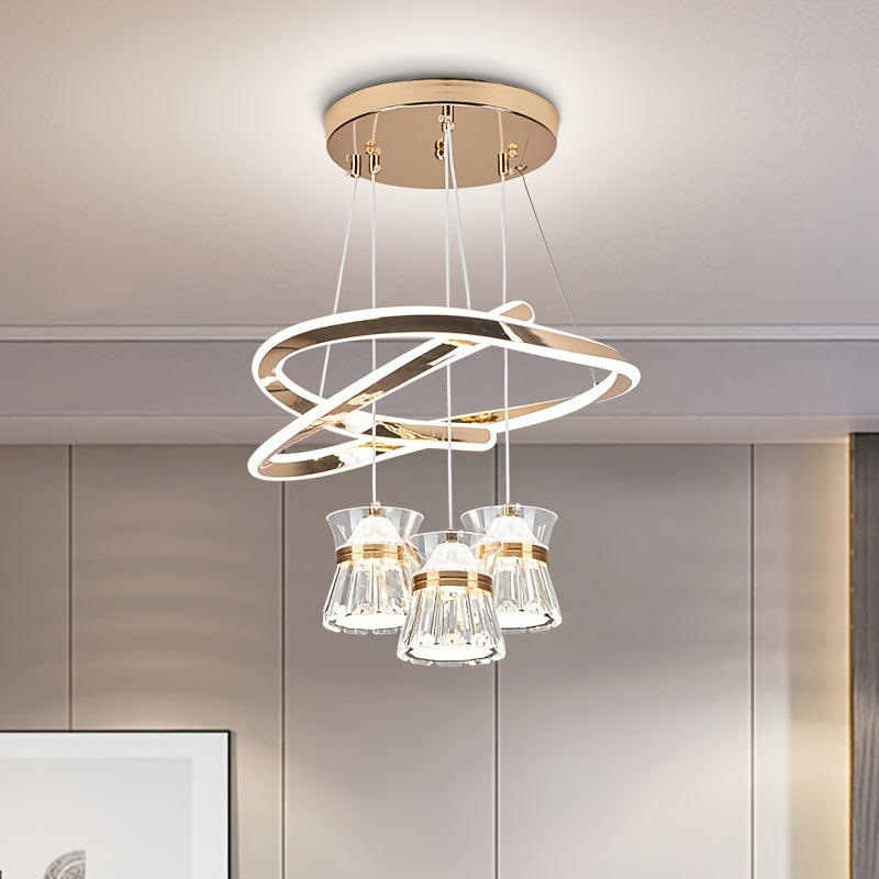 Modern LED Indoor Pendant Light with 3 Lights, Adjustable Color Temperature, 3-Color Temperature Lighting Fixture
