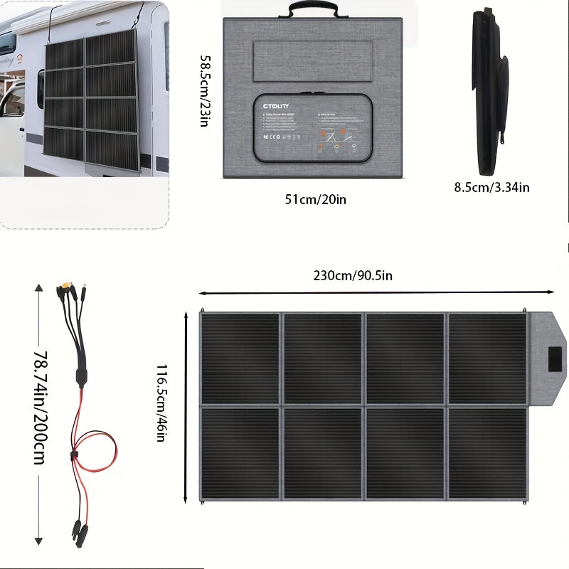 400W/200W/100W 可攜式太陽能板，可折疊太陽能毯，單晶高功率太陽能板，太陽能電池效率高達 23%，適用於戶外探險船用電站、花園、庭院、屋頂、露營 RV 太陽能發電機
