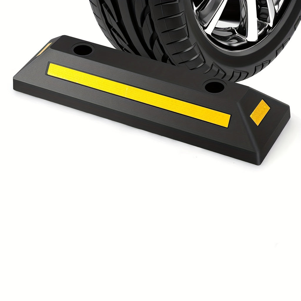 1/2/4 Pack Garage Parking Curb Stopper - Durable Rubber Parking Guide with Yellow Stripe, Ensures Safe Vehicle Parking, Garage Parking Curb, Fits All Vehicles, Cars, Vans, Trucks, Tire Rim Guide Block Protects Bumper
