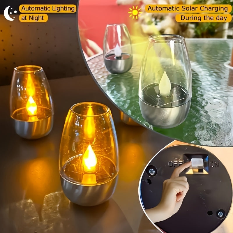 2 Pack Solar Candle Light Warm Light Large Flame, No Charging Needed, Smart Light Control, Smart Lamp, Birthday Candle Light, Decorative Arrangement, Landscape Light, Decorative Ornament, Flickering Effect, Tabletop Decorative Light
