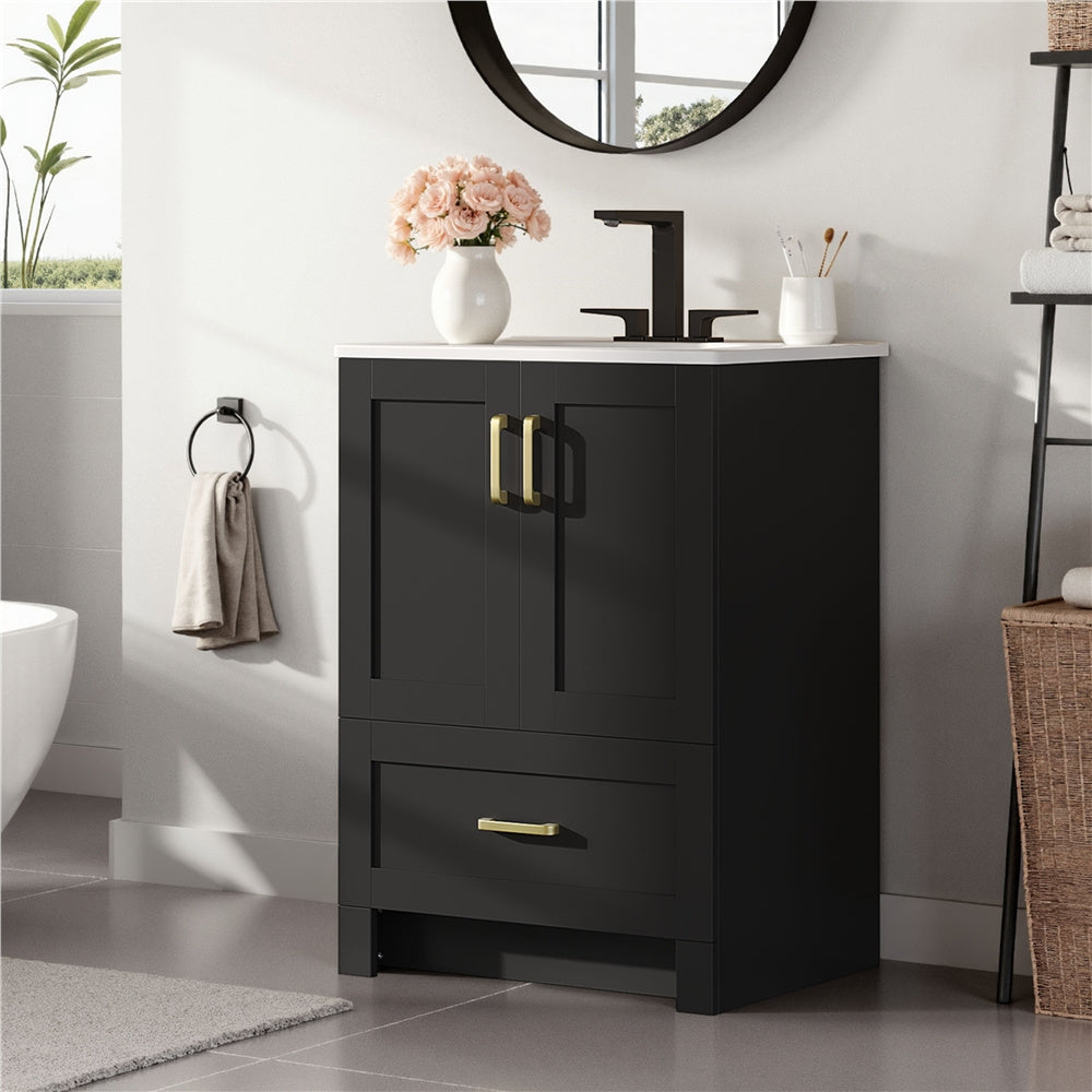 Costoffs Freestanding Bathroom Vanity with Ceramic Sink - 2-Door Base Cabinet with Drawers, Modern Bathroom Storage Combo Set, Home Furniture