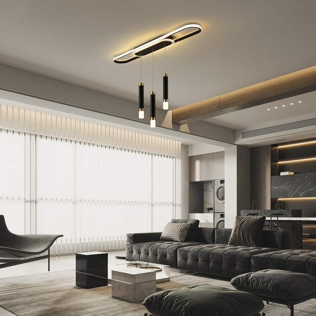 Qcyuui modern LED pendant light, adjustable acrylic 3-light modern pendant light, with remote control, indoor dining room lighting fixture, suitable for kitchen island, living room, dining room, office (black)