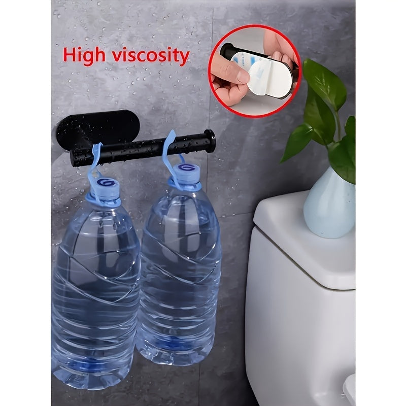 1-Piece Stylish Black Self-Adhesive Toilet Paper Holder - Modern Wall Mount Bathroom Tissue Dispenser, Durable Plastic Shower Towel Rail Accessory, for Home & RV Bathroom | Bathroom Accessories