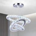 Modern LED Chandelier Crystal Pendant Light 3-Ring Round Pendant Light Adjustable Stainless Steel Ceiling Fixture, Suitable for Living Room, Dining Room, Bedroom