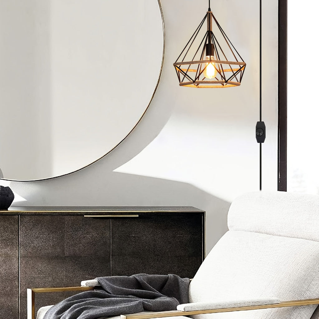 Ganeed plug-in pendant light, industrial vintage metal pendant light, farmhouse chandelier ceiling light, with 16.4ft pendant cord and on/off switch, for kitchen island, dining table, bedroom, home decoration