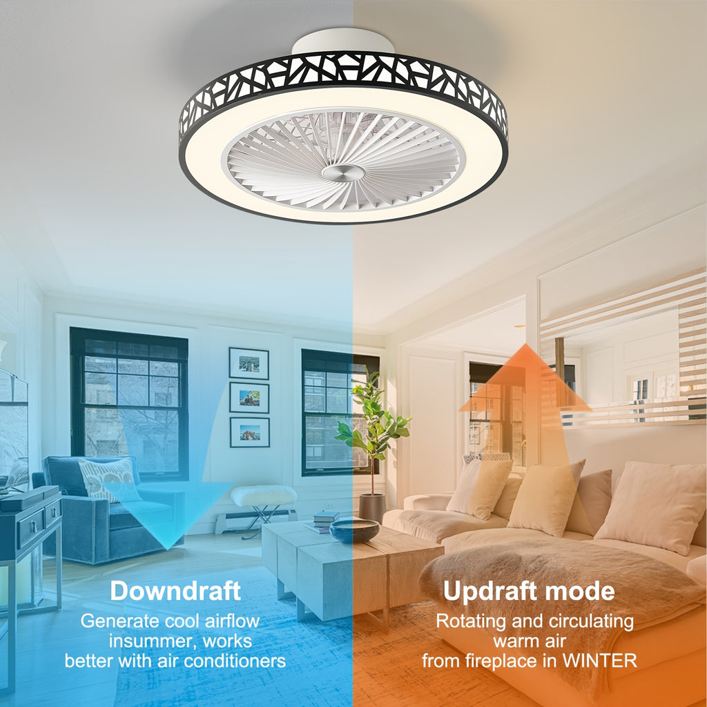 Inch Modern Slim Ceiling Fan, 6 Speed, Reversible Bladeless Design, 41W Dimmable LED Fan Light, Quiet Timing Lighting for Bedroom, Living Room and Office