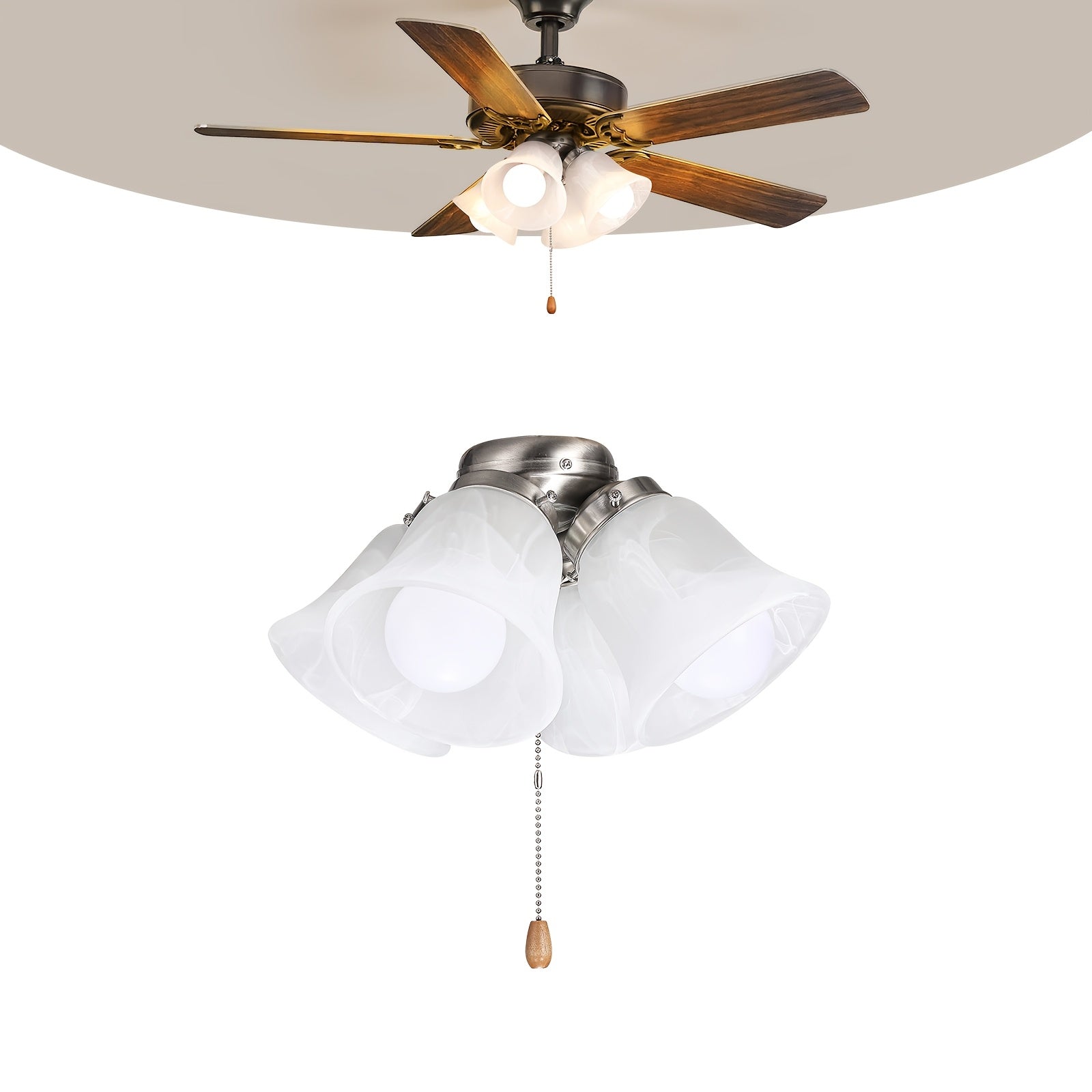 4 Pcs Flower Shaped Ceiling Fan with Light, Pull Chain Design, 750lm Brightness, 110V Plug-Free, S001 Model, Available for All Sales Channels