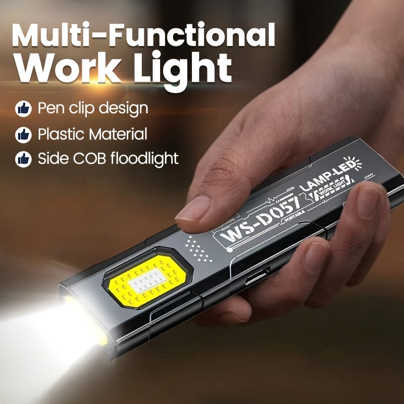 1 Mini LED Keychain Flashlight, Portable Torch Light Pocket Hands-Free Work Light, USB Rechargeable High-Brightness Floodlight with Side Light & Clip, Ideal for Emergencies, Fishing, Maintenance & Holiday Gift