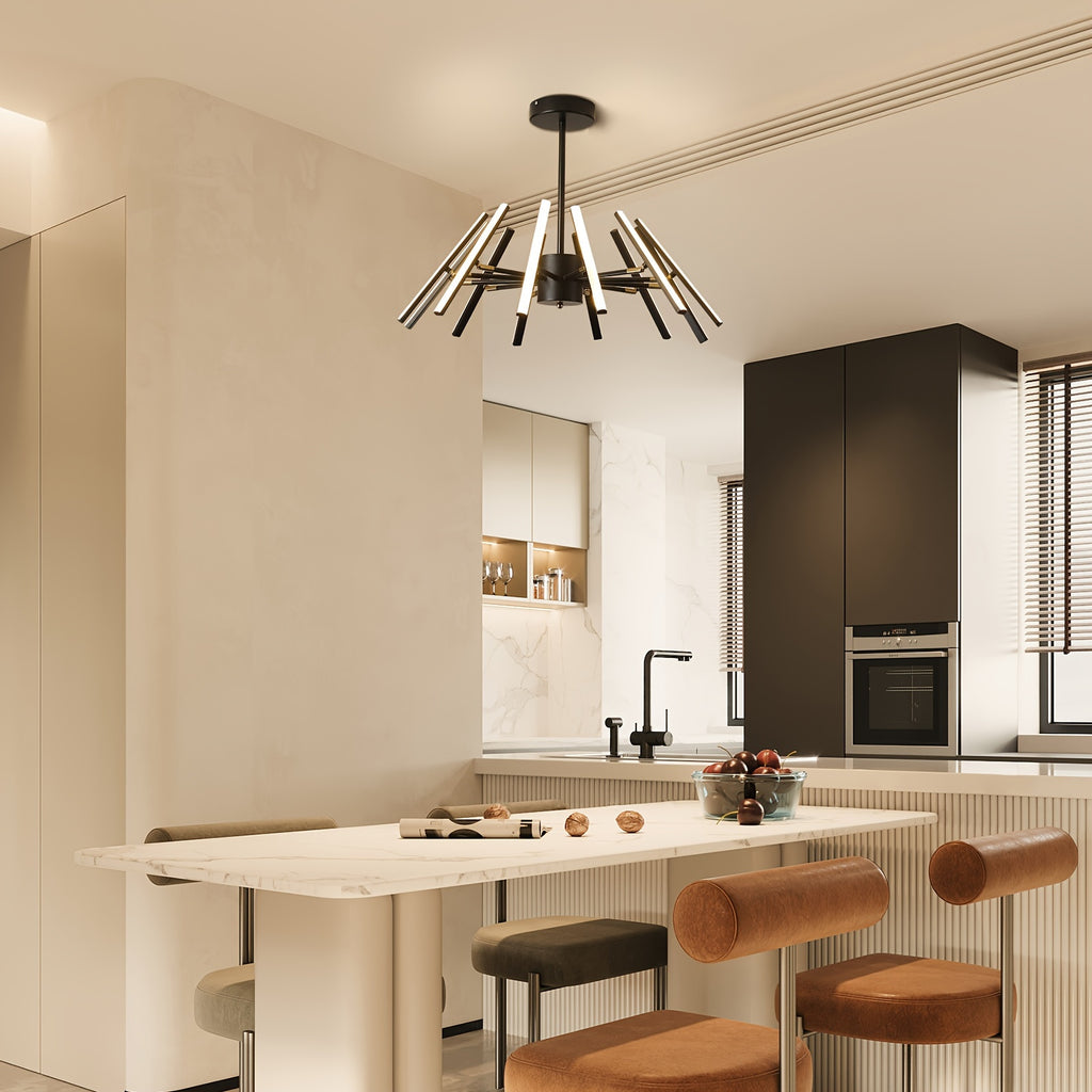 Modern LED pendant light, dimmable black LED pendant light, 12-light flush mount chandelier dining room lighting fixture, DIY ceiling light for bedroom kitchen living room, LED lighting and home decoration