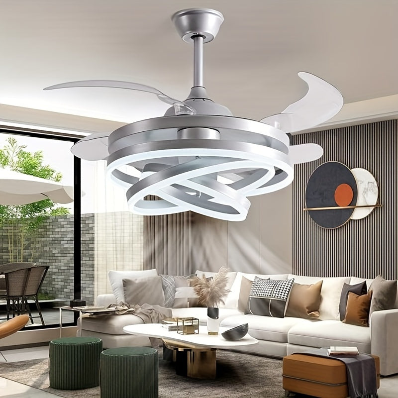 This 42 Inch Ceiling Fan Features Modern Stylish Design with 4 Retractable ABS Blades, Perfect for Bedroom Living Room Dining Room and Home Decoration