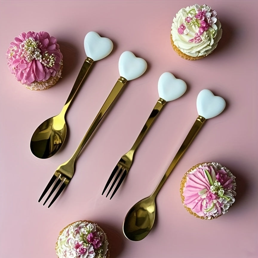 Luxury Stainless Steel Fork Spoon Set (2/4 Pieces), Fashion Tableware, Perfect for Afternoon Tea, Wedding, Cafe, Ideal Gift for Women, Travel Essential, Colorful Ice Cream Dessert Spoon for Summer Cake Yogurt