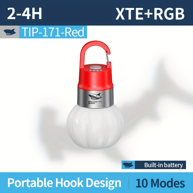 1Pc Portable Flashlight Camping Lantern, SMILING SHARK XTE+RGB Tent Light TIP171, 10 Modes Multi-Color Lamp, Type-C Rechargeable, Removable Lampshade, Hooked Bottle Cap Light, Portable for Outdoor Camping