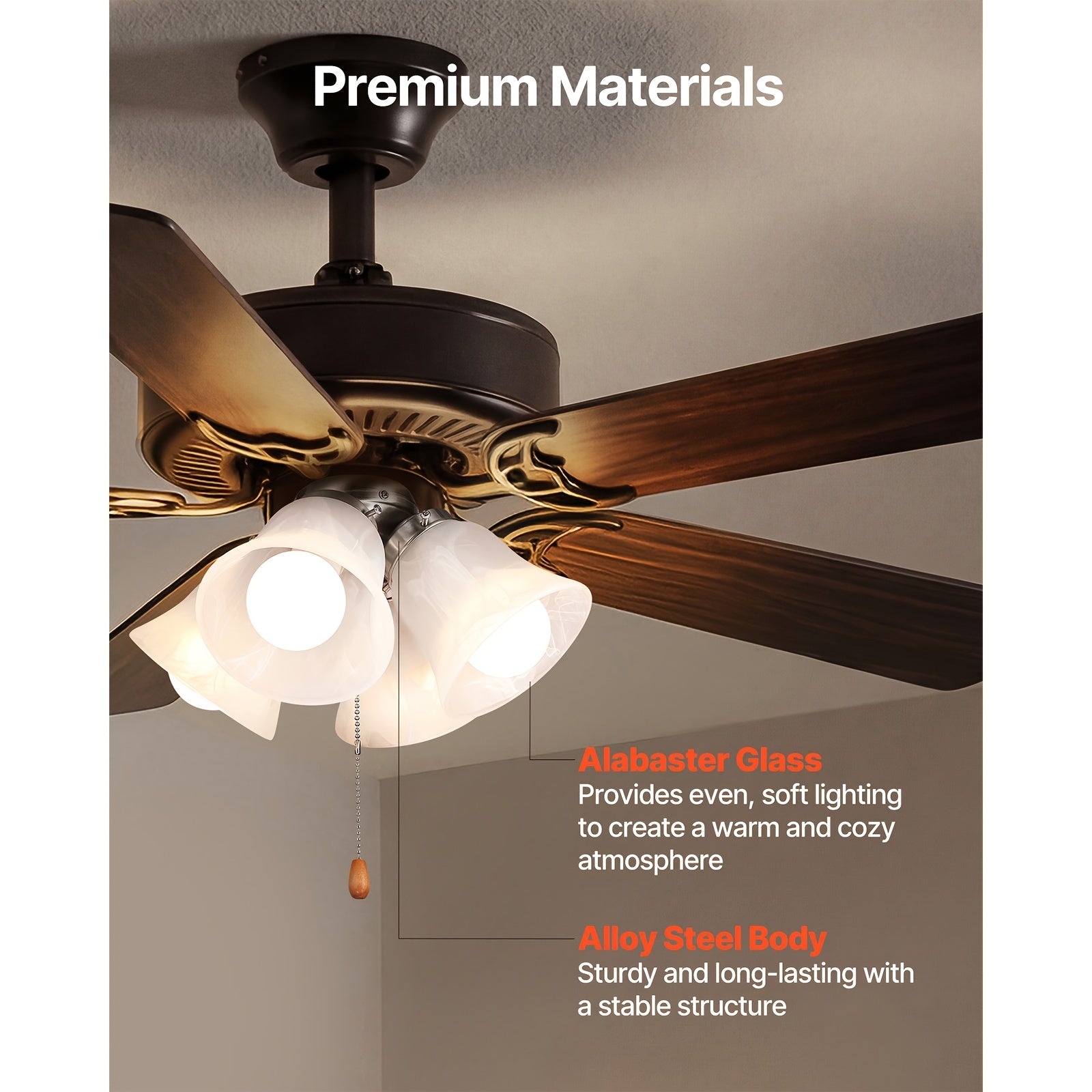 4 Pcs Flower Shaped Ceiling Fan with Light, Pull Chain Design, 750lm Brightness, 110V Plug-Free, S001 Model, Available for All Sales Channels