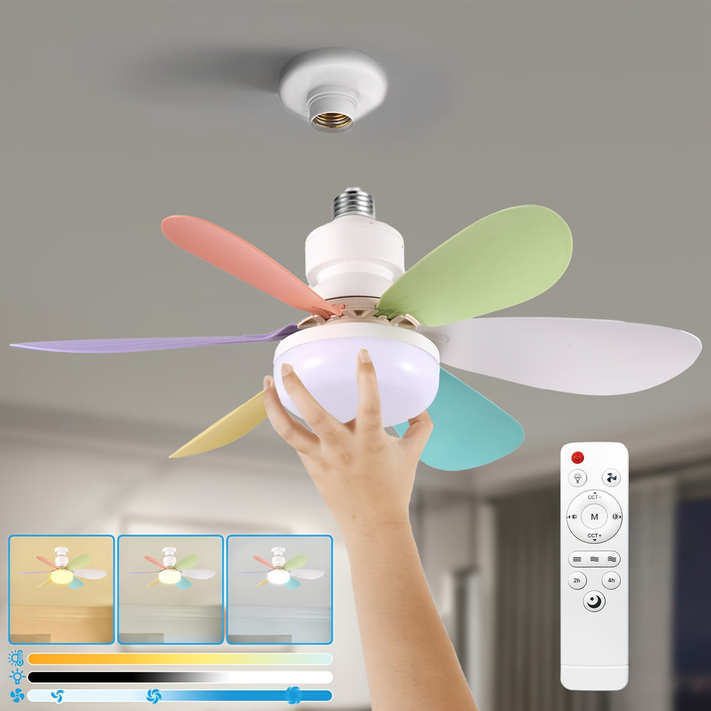 20.5/16.5 Inch Smart LED Ceiling Fan Light, Multicolor & White Light with Remote, 3 Color Temperatures (3000K-6500K) Dimmable, Quiet 3-Speed, Easy Installation, E26/E27 Interface, Modern Ceiling Fan Lamp, 40W for Bedroom Kitchen Garage Workshop