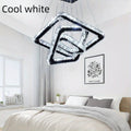 Modern Square Ring Crystal Chandelier, Height Adjustable Ceiling Light (Cool White Light)