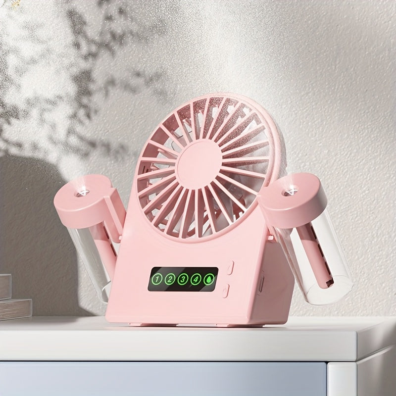 2025 New Dual-Nozzle Double Mist Spray Fan, Mist & Hydration Fan, Multi-Functional Spray Fan for Office Dorm Students, 1200mAh