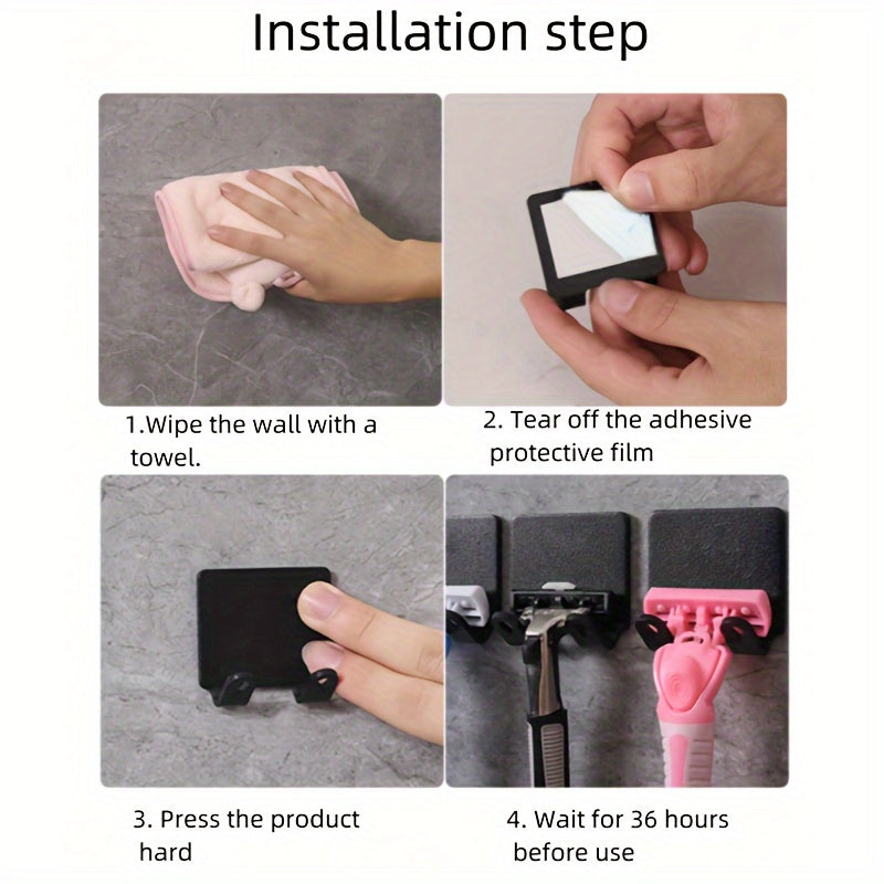 3-Pack No-Drill Adhesive Razor Holder & Towel Hook - Wall Mount Bathroom Storage Set, Drill-Free for Tile, Mirror, Door, Plastic Material, Bathroom Organizer