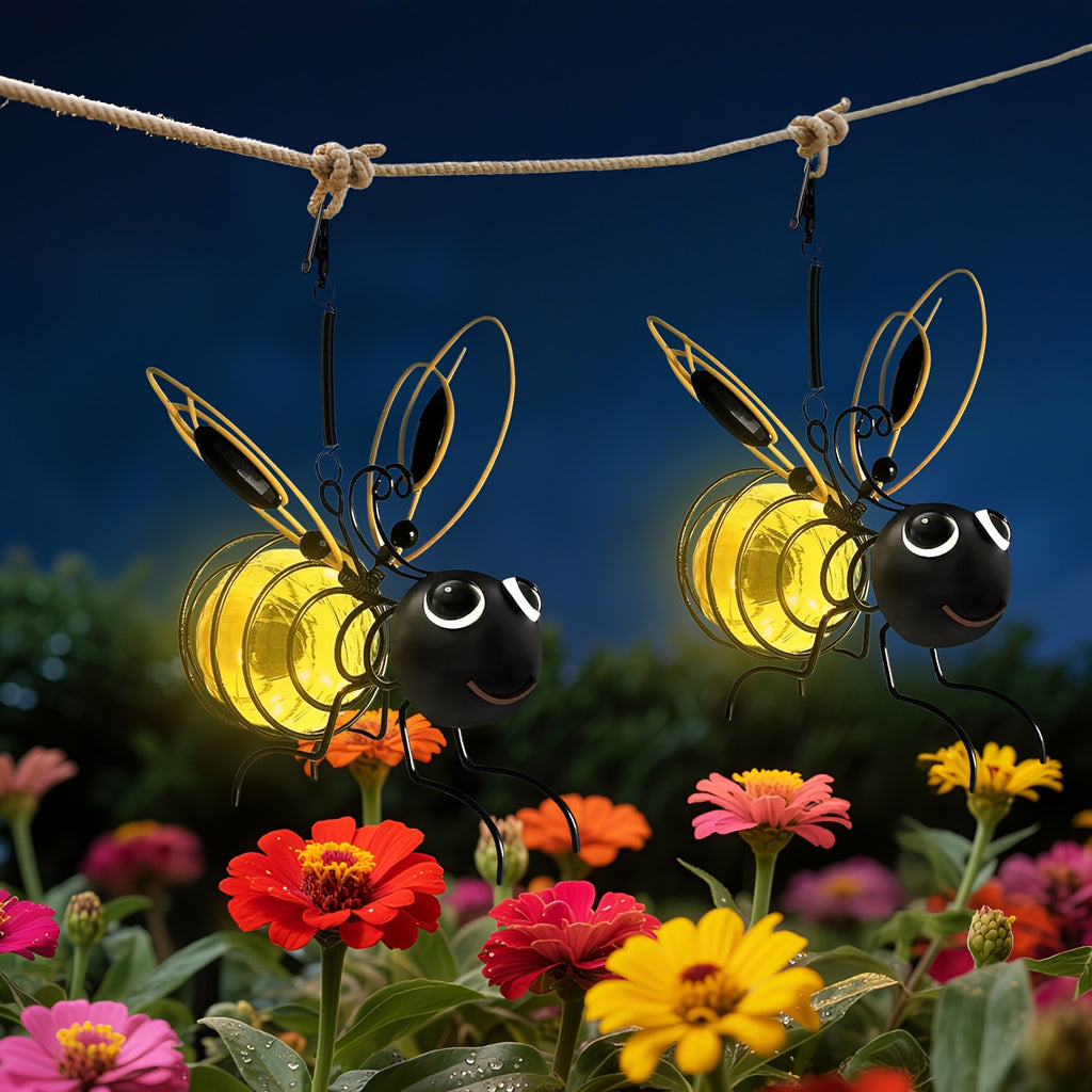 Outdoor Bee Lighting Decoration - Solar Hanging Bee Decoration with Flexible Spring Outdoor Hanging Solar Light, for Garden Decoration, Courtyard, Yard, Porch & Birthday Gift (Yellow)