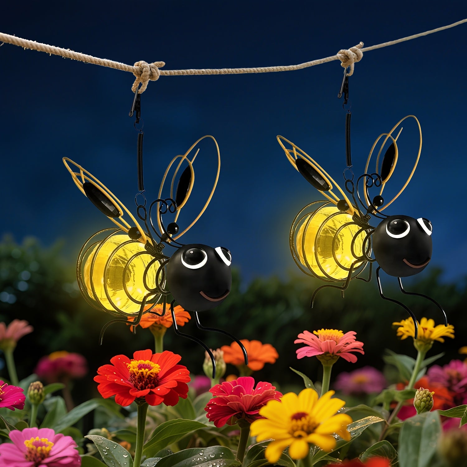 Outdoor Bee Lighting Decoration - Solar Hanging Bee Decoration with Flexible Spring Outdoor Hanging Solar Light, for Garden Decoration, Courtyard, Yard, Porch & Birthday Gift (Yellow)