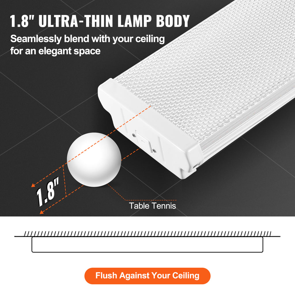 VEVOR 4/8 ft LED wrap light, 50W, 5500LM recessed LED shop light, 4-pack 6500K daylight LED kitchen ceiling light fixture, suitable for garage, office, laundry room fluorescent light replacement, FCC certified