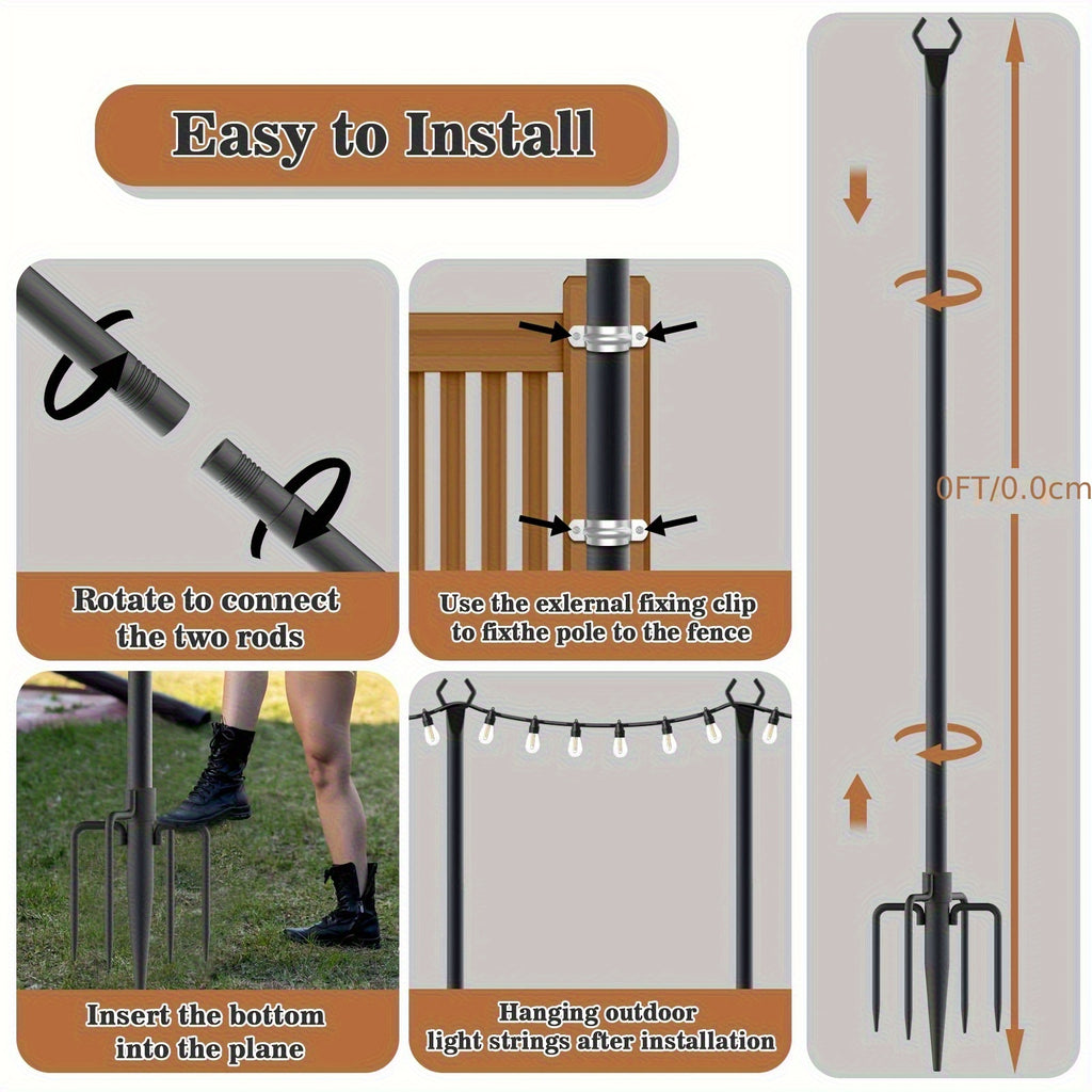 4/6 Pack 10FT String Light Poles, Galvanized Metal Outdoor String Light Poles, Courtyard Light Pole with Fork Design, Perfect for Backyard, Patio, Deck, Garden, Wedding and Party, 2-in-1 Design