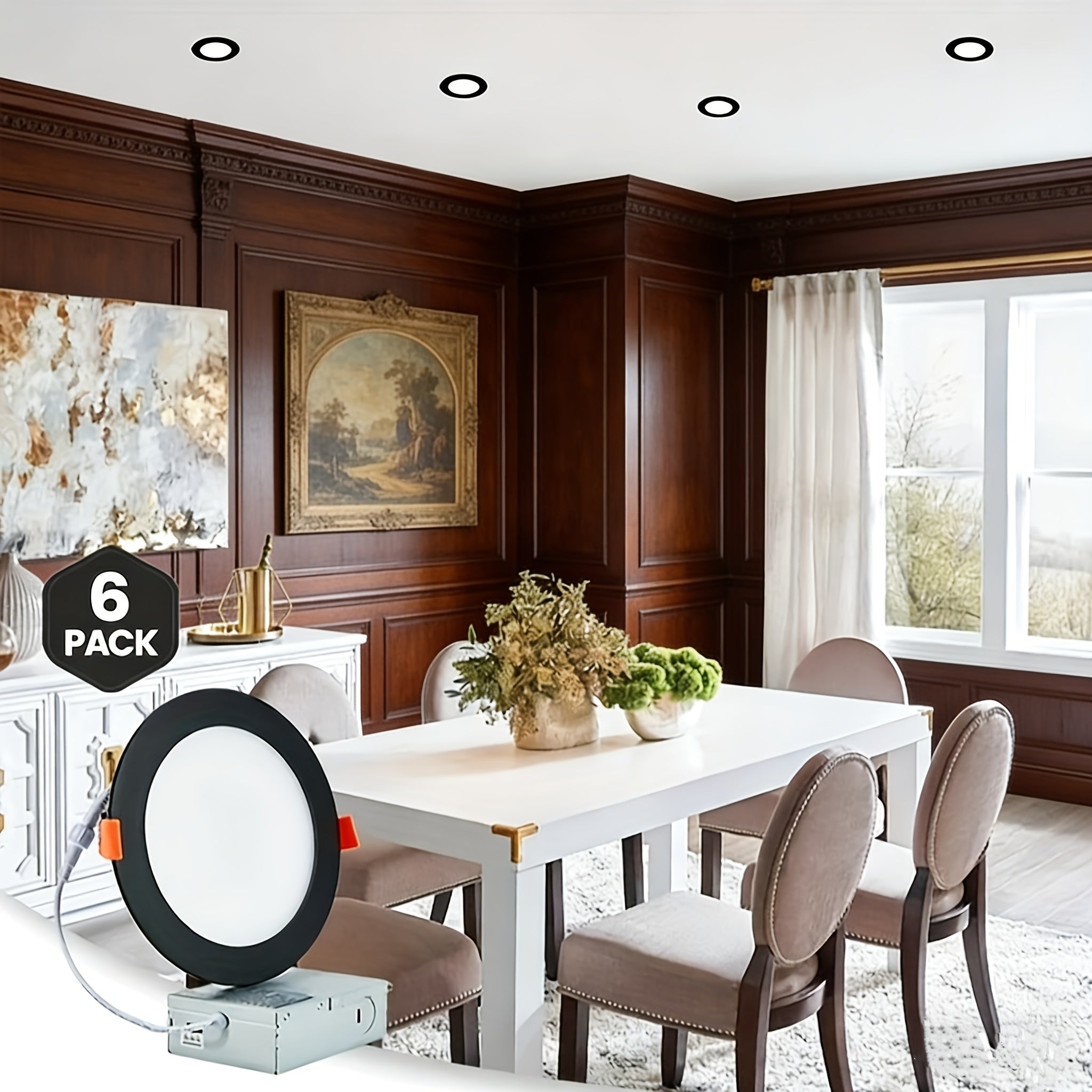 CycevSun 6/12/24-Pack Black Recessed Light, 6-Inch Dimmable & 5 CCT Selectable, 1050LM, 12W, 120V, ETL Certified, Perfect for Kitchen, Living Room, Bedroom, Hallway, Office, Basement