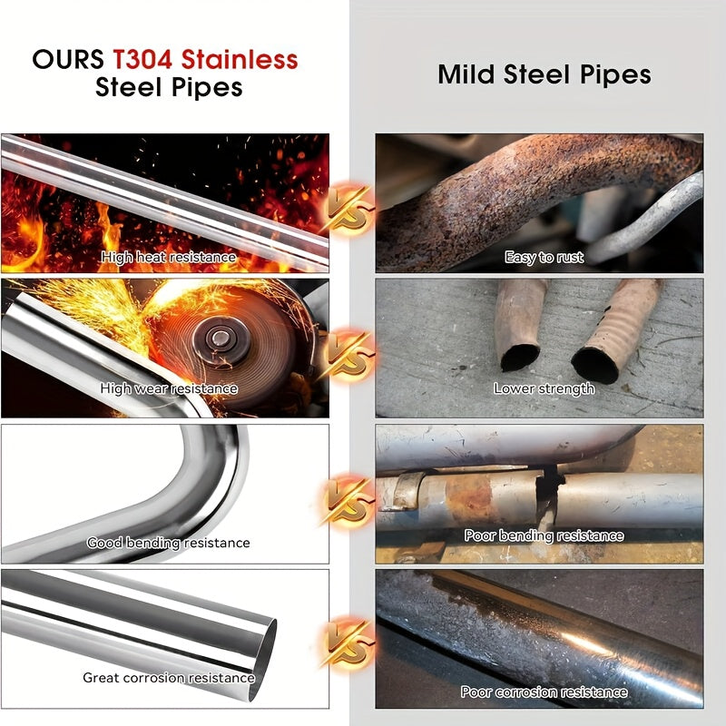 8-Piece Exhaust Pipe Kit, 304 Stainless Steel, Polished Finish, 1.2mm Wall Thickness, 2.5-Inch Inlet Diameter, Single Box Packaging Size 1240*290*155mm, Weight 10.8KG.