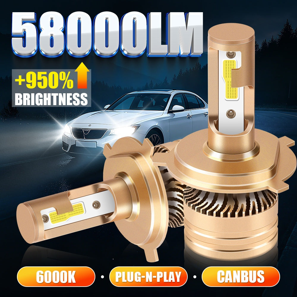 CROSSPASSION 2-Pack High Power Aluminum Alloy LED Car Headlights 9005/HB3 9006/HB4 H1 H4 H7 H11 High/Low Beam COB High Brightness Chip, 6000K White Light, Built-in Driver, Plug-and-Play