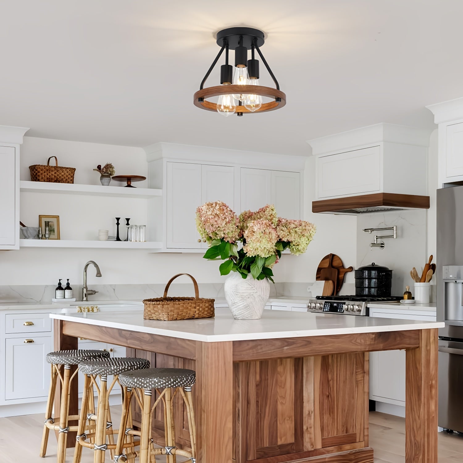 [Christmas Decorative Chandelier] Rustic Style 3-Light Pendant Light - Semi-Flush Mount Installation, Suitable for Hallway, Bedroom and Kitchen Decor, Modern Farmhouse Style Light Fixture, Living Room Chandelier (Bulb Not Included)