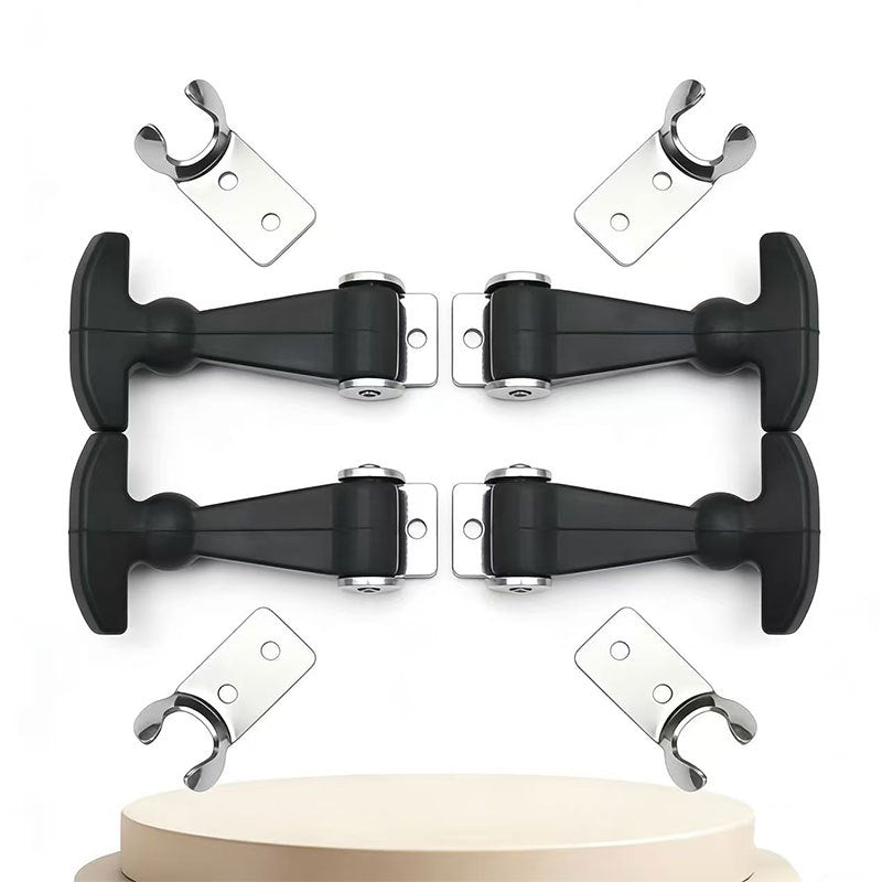 8-Piece Set: 4 Handles & 4 Fastening Clamps, Quick-Release Clamps with T-Handle & Elastic Shock Absorber - Ideal for Toolboxes, Vehicle Engines & Heavy-Duty Hood Mounting Brackets | Tool-Free | Locking Lever