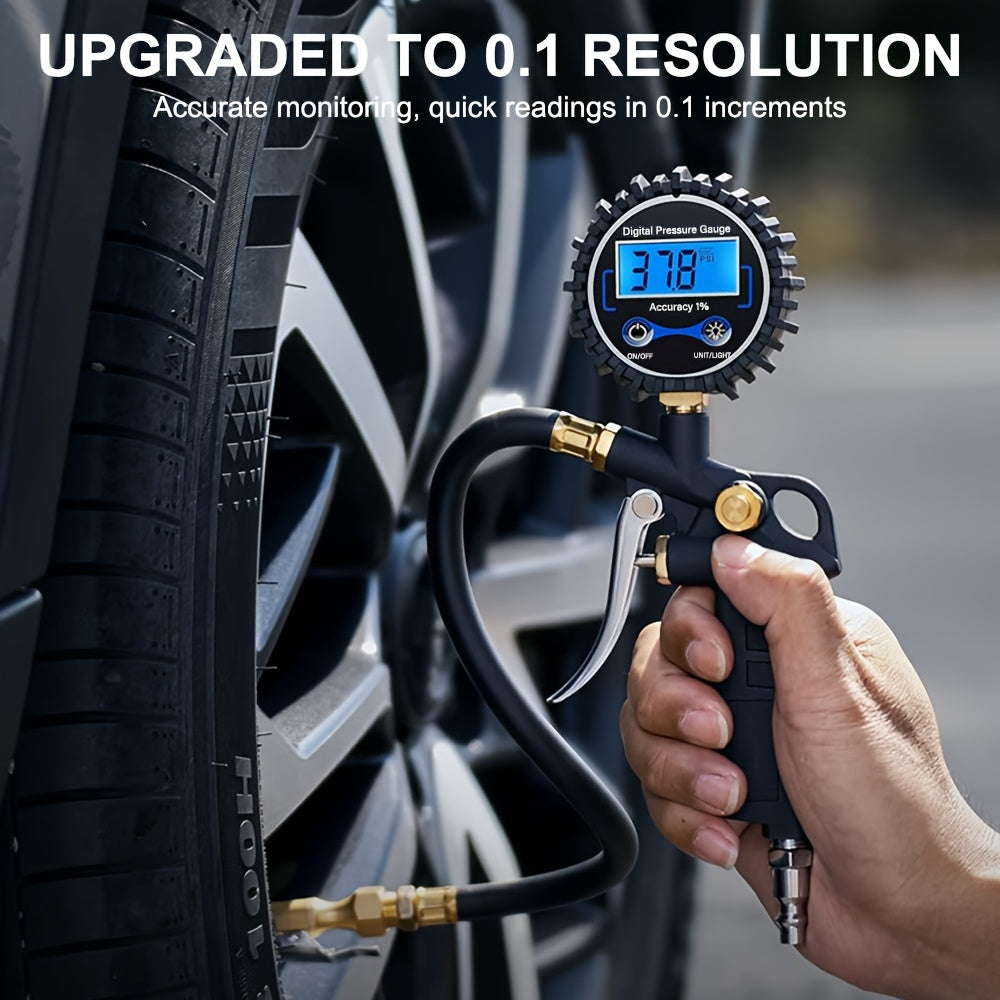 Digital Tire Pressure Gauge, 250 PSI (Heavy Duty with Quick Connect Coupler), 0.1 Display Resolution, Air Compressor Accessory, Tire Inflator Gauge, Auto Accessory for Cars, SUVs, Buses, Trucks, Bicycles & Motorcycles