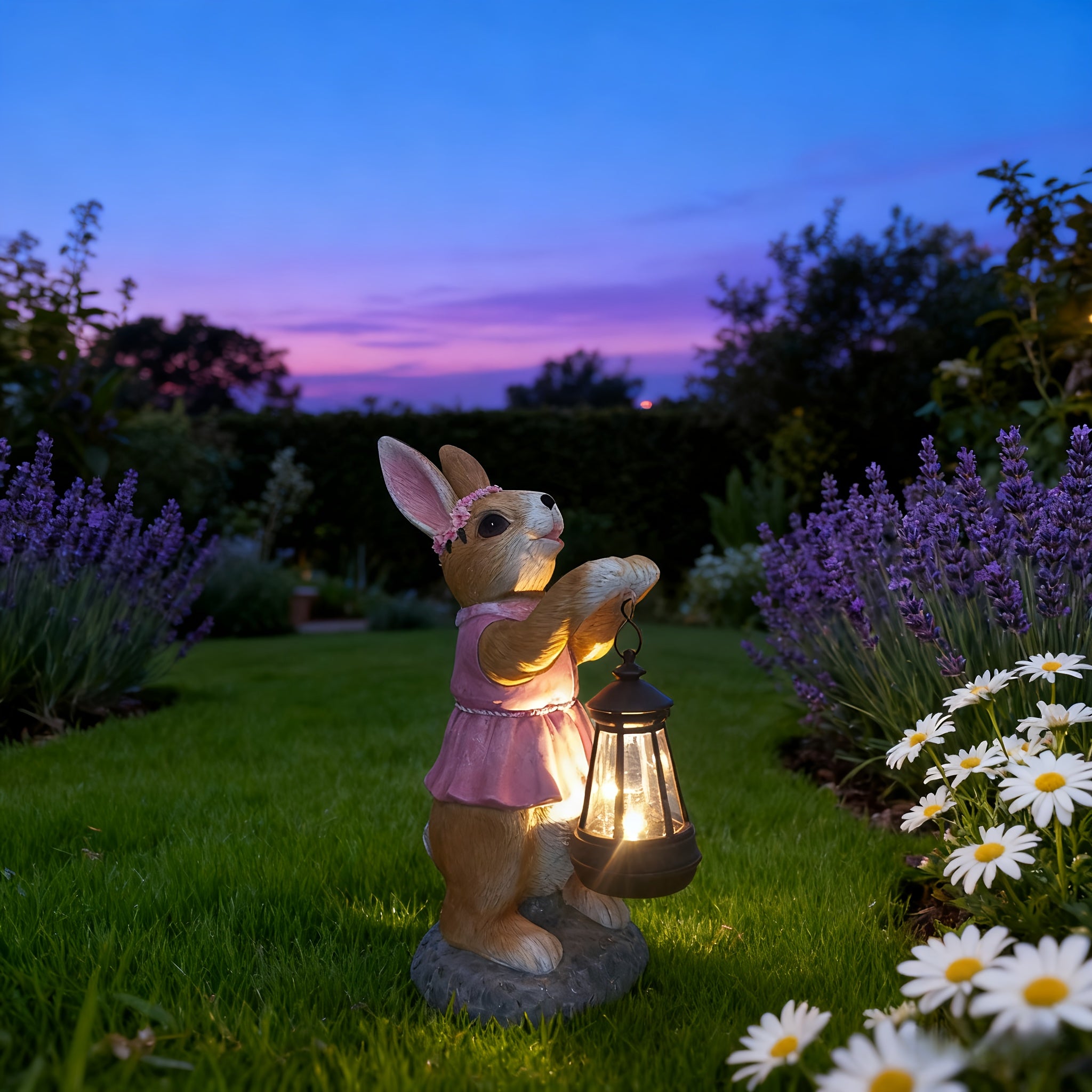 1PCS Solar Couple Rabbit Decorative Light, Cute Ornament, Courtyard Decorative Light, Creative Garden Light, Resin Statue Light, Suitable for Porch, Garden, Courtyard, Very Nice Gift